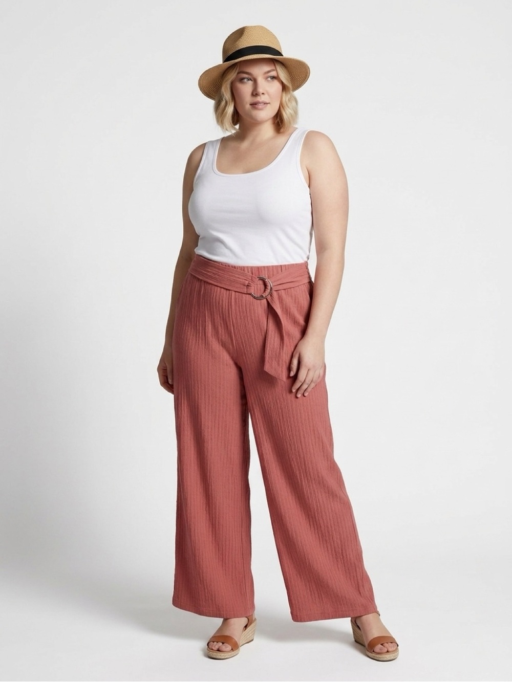 NO boundaries salmon pink stretchy ribbed wide leg pants